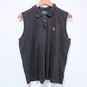 Vintage Lauren Ralph Lauren Womens Black Polo Sleeveless Blouse Size XL Preppy